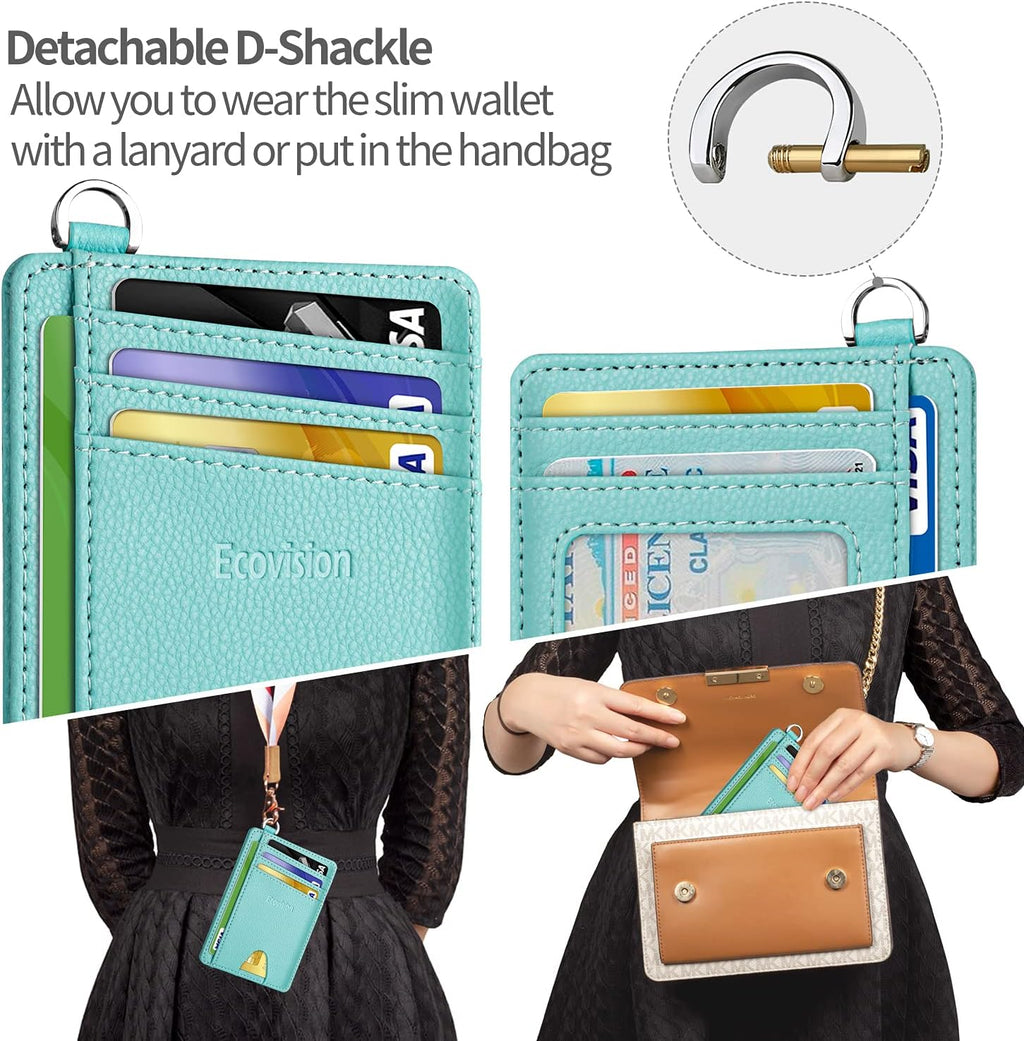 Slim Minimalist Front Pocket Wallet, RFID Blocking Credit Card Holder Wallet with Detachable D-Shackle for Men Women